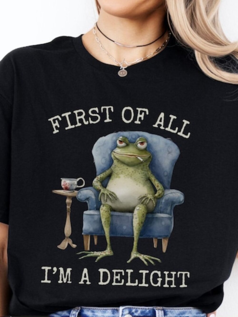 Funny Frog Quote Tee | “First of All I’m a Delight” Shirt | Sarcastic Frog Lover